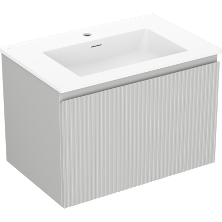 Mexen Rivel Badezimmerschrank 70 cm mit Waschbecken Otis, 1 Schublade, geriffelt, grau matt/weiß matt