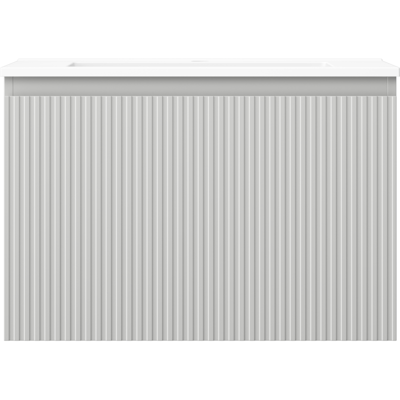 Mexen Rivel Badezimmerschrank 70 cm mit Waschbecken Otis, 1 Schublade, geriffelt, grau matt/weiß matt