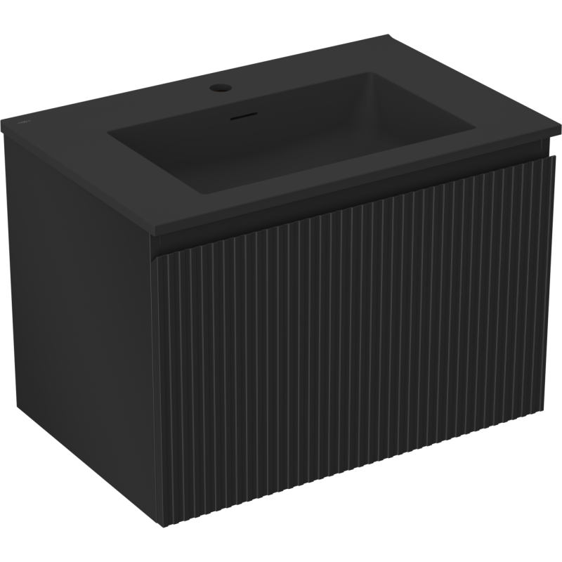 Mexen Rivel Badezimmerunterschrank 70 cm mit Waschbecken Otis, 1 Schublade, geriffelt, schwarz matt - 91A20-07047-1-BF71-W18M71