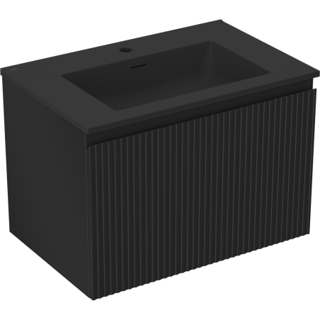 Mexen Rivel Badezimmerunterschrank 70 cm mit Waschbecken Otis, 1 Schublade, geriffelt, schwarz matt - 91A20-07047-1-BF71-W18M71