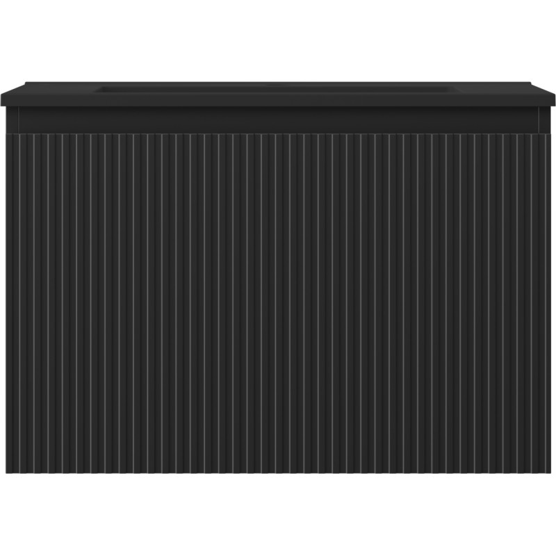 Mexen Rivel Badezimmerschrank 70 cm mit Waschbecken Otis, 1 Schublade, geriffelt, schwarz matt - 91A20-07047-1-BF71-W18M71
