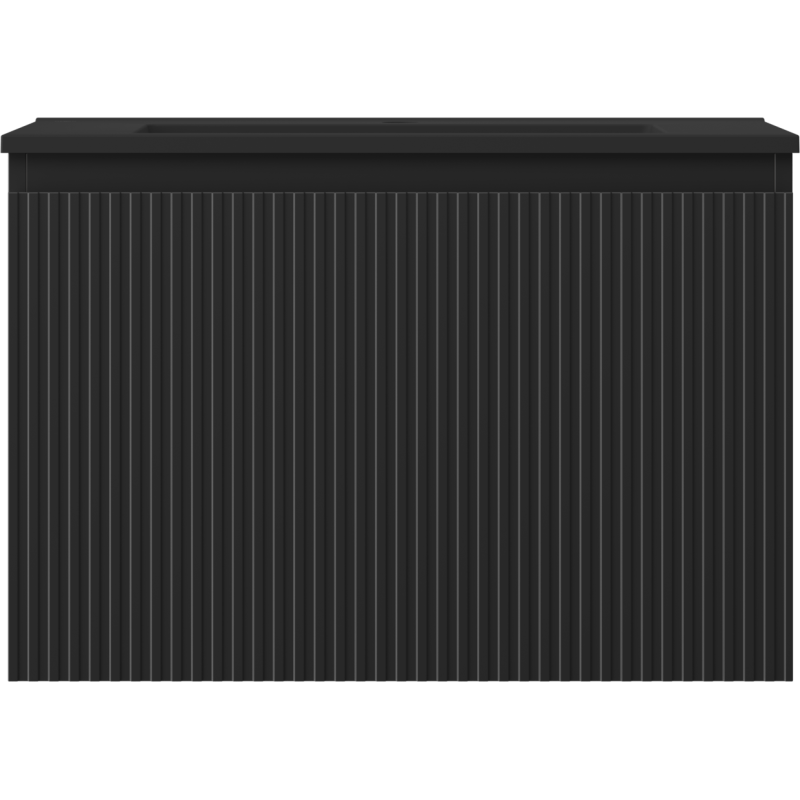 Mexen Rivel Badezimmerunterschrank 70 cm mit Waschbecken Otis, 1 Schublade, geriffelt, schwarz matt - 91A20-07047-1-BF71-W18M71