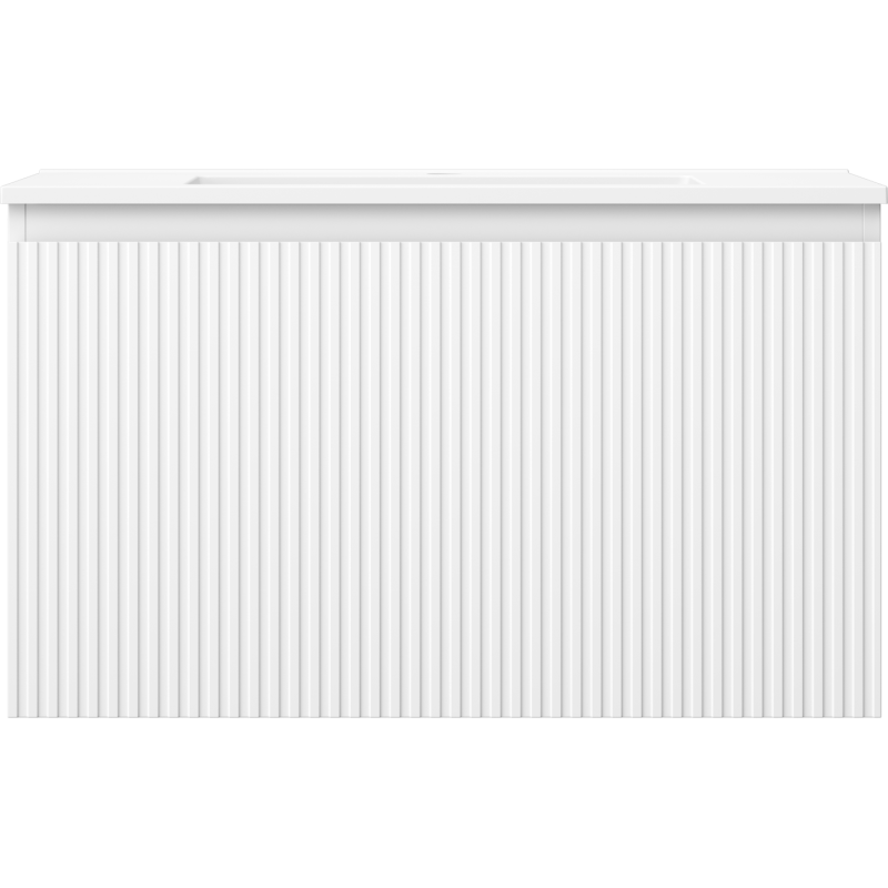 Mexen Rivel Badezimmerschrank 80 cm mit Waschbecken Otis, 1 Schublade, geriffelt, weiß matt - 91A20-08047-1-BF01-W18M01