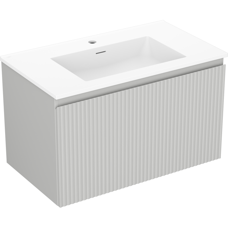 Mexen Rivel Badezimmerschrank 80 cm mit Waschbecken Otis, 1 Schublade, gerillt, grau matt/weiß matt - 91A20-08047-1-BF62-W18M01