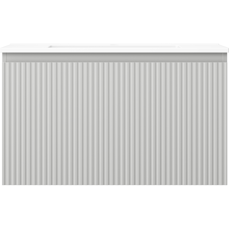 Mexen Rivel Badezimmerschrank 80 cm mit Waschbecken Otis, 1 Schublade, gerillt, grau matt/weiß matt - 91A20-08047-1-BF62-W18M01