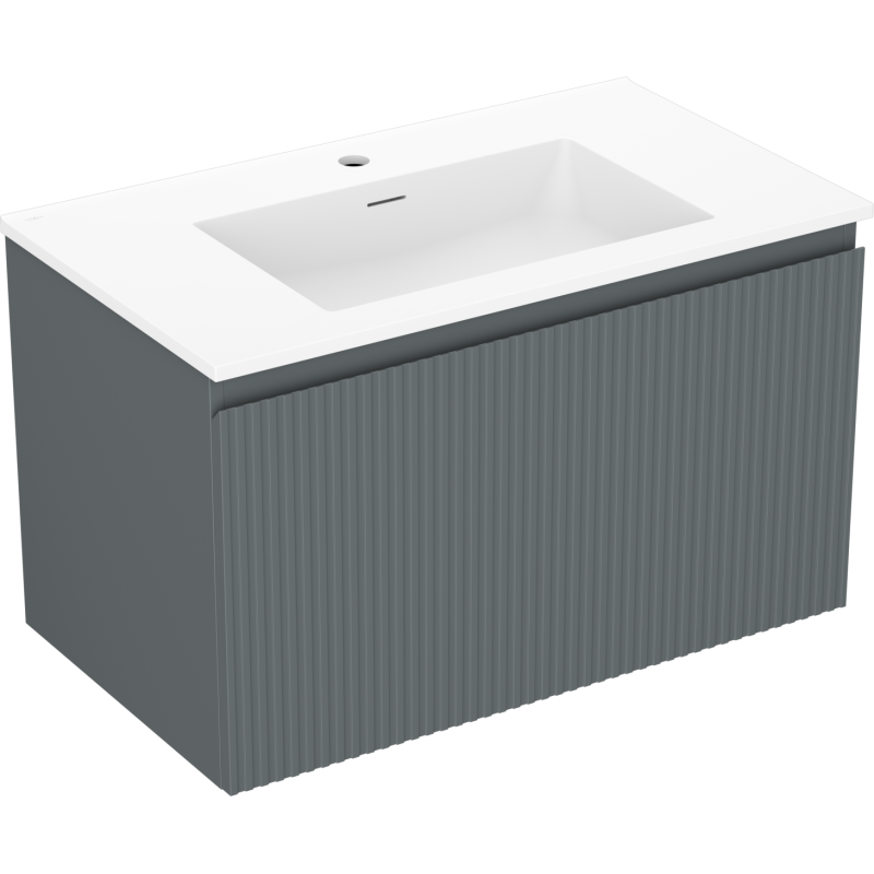 Mexen Rivel Badezimmerschrank 80 cm mit Waschbecken Otis, 1 Schublade, geriffelt, Graphit matt/Weiß matt