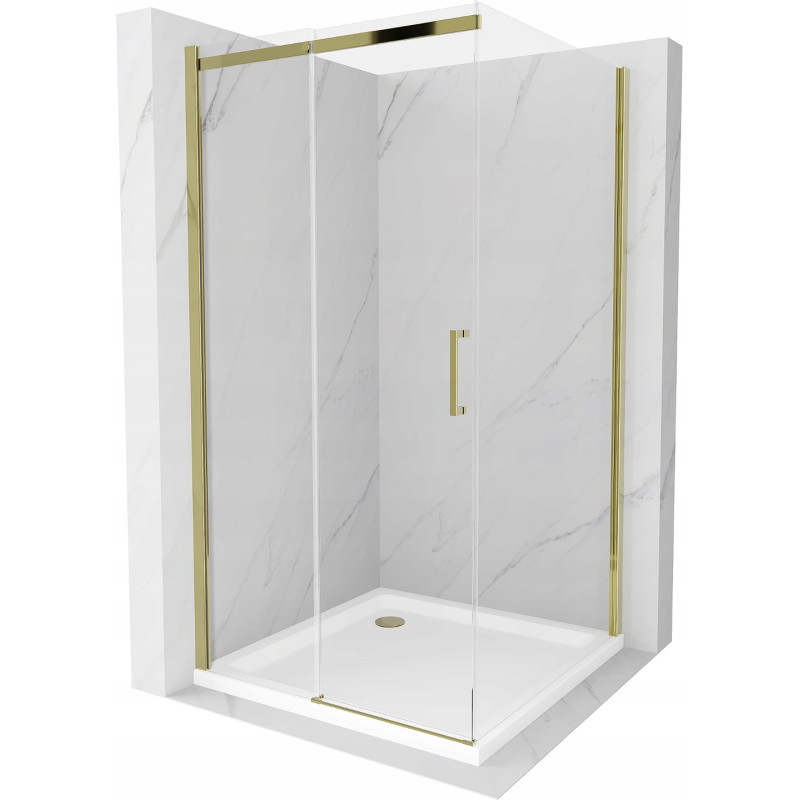 Mexen Omega Schiebedusche 100 x 100 cm, transparent, gold + Flat-Duschwanne - 825-100-100-50-00-4010