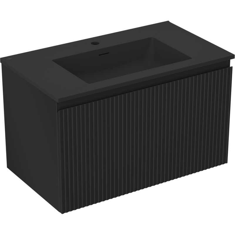 Mexen Rivel Badezimmer-Schrank 80 cm mit Waschbecken Otis, 1 Schublade, gerillt, schwarz matt - 91A20-08047-1-BF71-W18M71