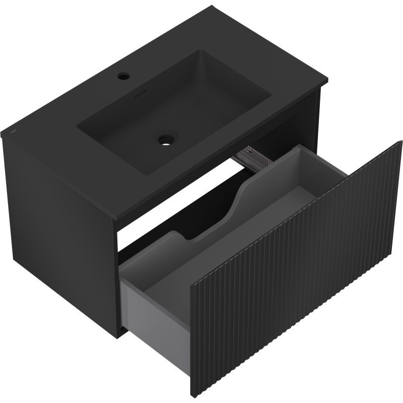 Mexen Rivel Badezimmer-Schrank 80 cm mit Waschbecken Otis, 1 Schublade, gerillt, schwarz matt - 91A20-08047-1-BF71-W18M71
