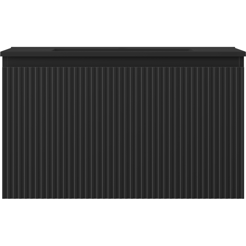 Mexen Rivel Badezimmer-Schrank 80 cm mit Waschbecken Otis, 1 Schublade, gerillt, schwarz matt - 91A20-08047-1-BF71-W18M71