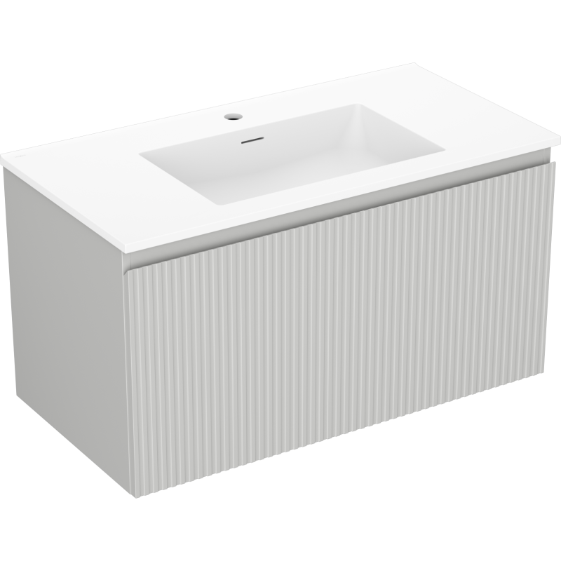 Mexen Rivel Badezimmerschrank 90 cm mit Waschbecken Otis, 1 Schublade, gerillt, grau matt/weiß matt - 91A20-09047-1-BF62-W18M01