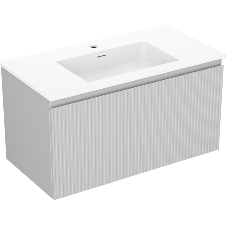 Mexen Rivel Badezimmerschrank 90 cm mit Waschbecken Otis, 1 Schublade, gerillt, grau matt/weiß matt - 91A20-09047-1-BF62-W18M01