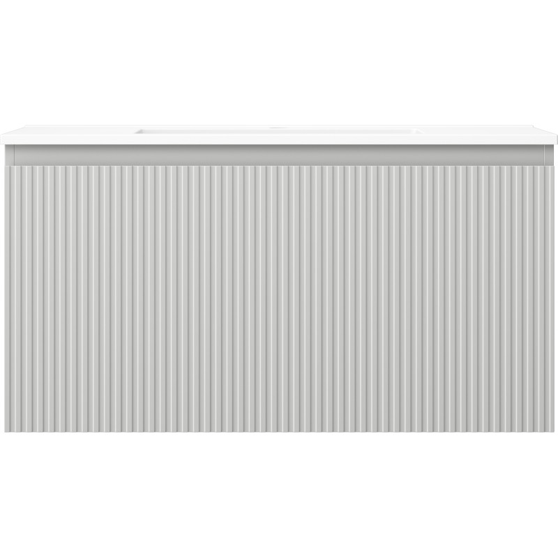 Mexen Rivel Badezimmerschrank 90 cm mit Waschbecken Otis, 1 Schublade, geriffelt, grau matt/weiß matt