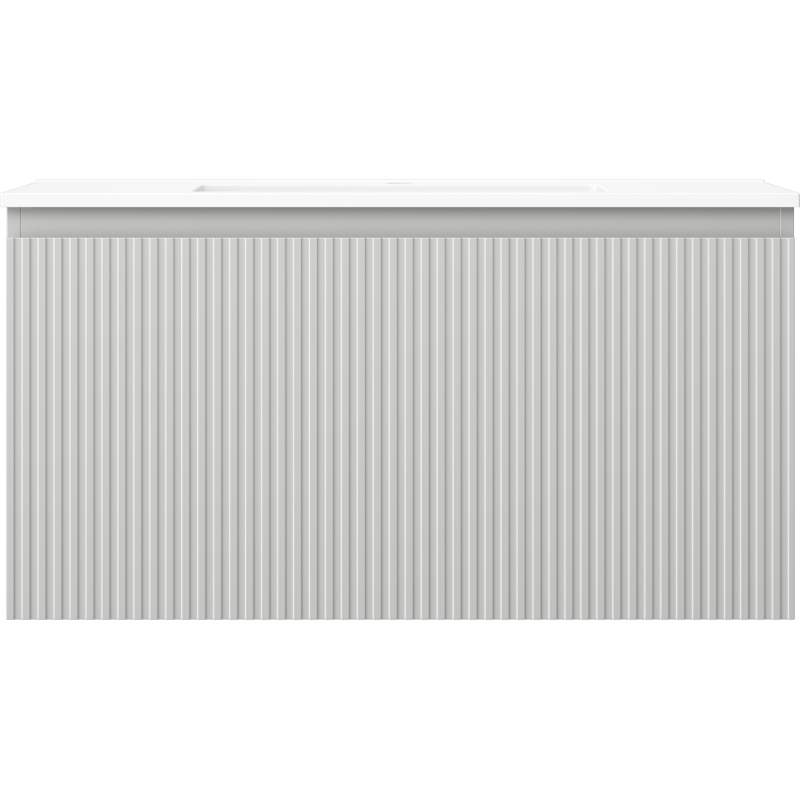 Mexen Rivel Badezimmerschrank 90 cm mit Waschbecken Otis, 1 Schublade, gerillt, grau matt/weiß matt - 91A20-09047-1-BF62-W18M01