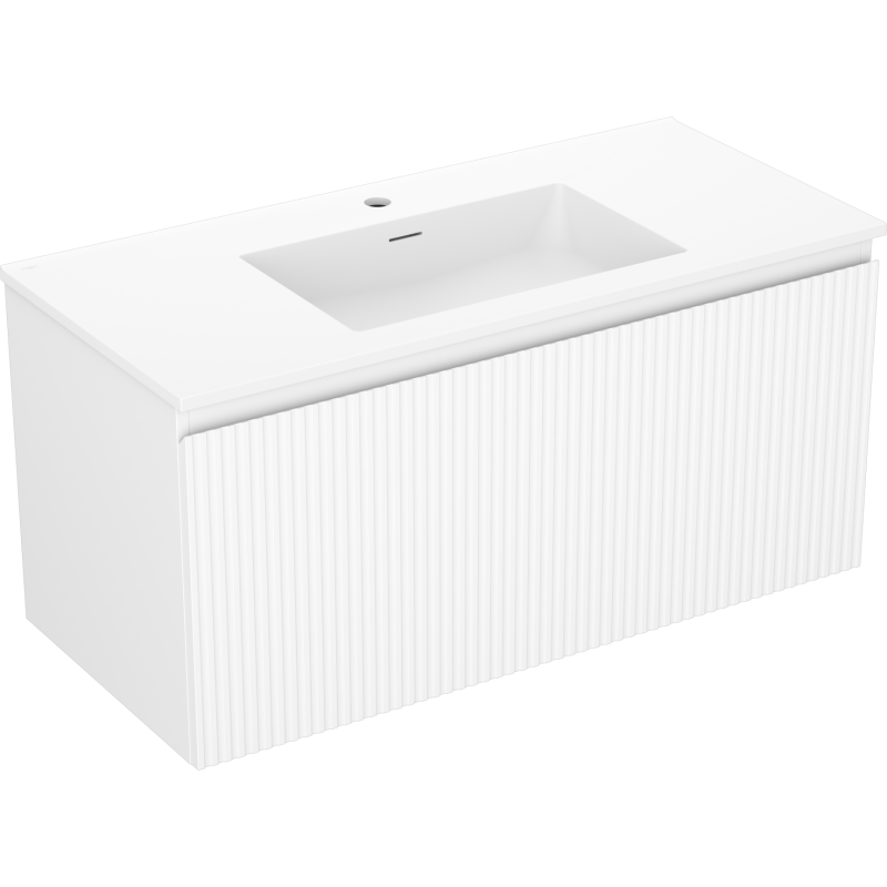 Mexen Rivel 100 cm Badezimmerschrank mit Waschbecken Otis, 1 Schublade, geriffelt, weiß matt - 91A20-10047-1-BF01-W18M01