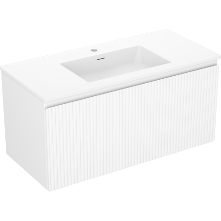 Mexen Rivel 100 cm Badezimmerschrank mit Waschbecken Otis, 1 Schublade, geriffelt, weiß matt - 91A20-10047-1-BF01-W18M01