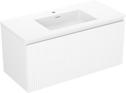 Mexen Rivel 100 cm Badezimmerschrank mit Waschbecken Otis, 1 Schublade, geriffelt, weiß matt - 91A20-10047-1-BF01-W18M01