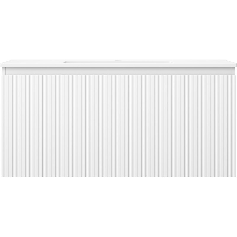 Mexen Rivel Badezimmerschrank 100 cm mit Waschbecken Otis, 1 Schublade, gerillt, weiß matt - 91A20-10047-1-BF01-W18M01