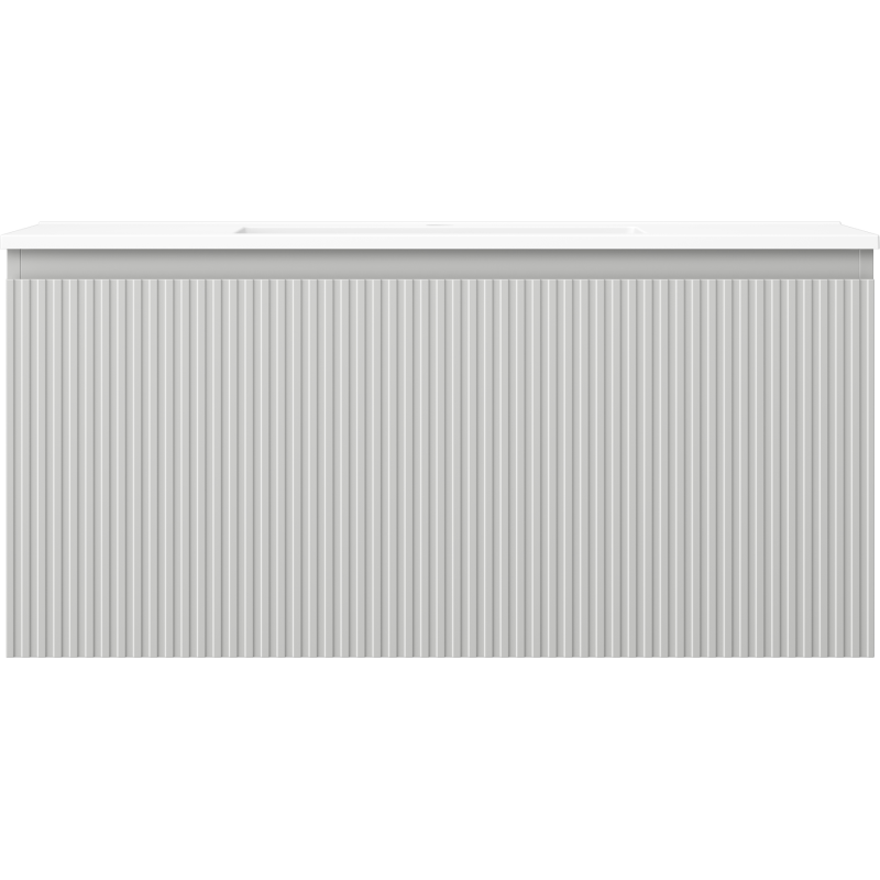 Mexen Rivel Badezimmerschrank 100 cm mit Waschbecken Otis, 1 Schublade, geriffelt, grau matt/weiß matt