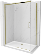 Mexen Omega Schiebetür-Duschkabine 130 x 70 cm, transparent, gold + Flat Duschwanne - 825-130-070-50-00-4010