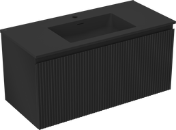 Mexen Rivel Badezimmerschrank 100 cm mit Waschbecken Otis, 1 Schublade, gerillt, schwarz matt - 91A20-10047-1-BF71-W18M71