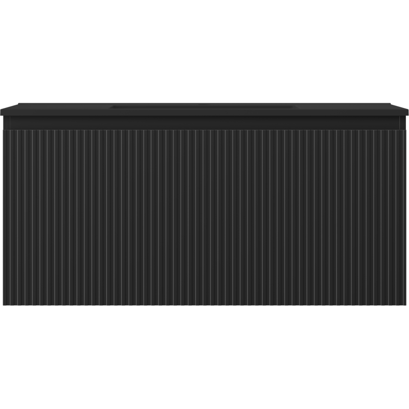 Mexen Rivel Badezimmerschrank 100 cm mit Waschbecken Otis, 1 Schublade, gerillt, schwarz matt - 91A20-10047-1-BF71-W18M71