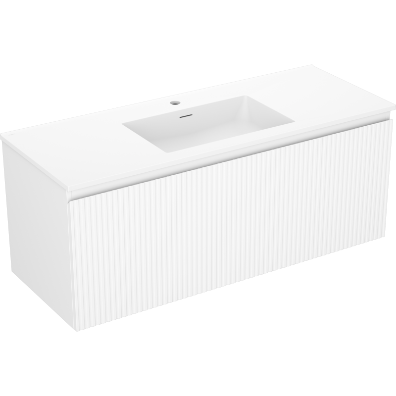 Mexen Rivel Badezimmerschrank 120 cm mit Waschbecken Otis, 1 Schublade, gerillt, weiß matt - 91A20-12047-1-BF01-W18M01
