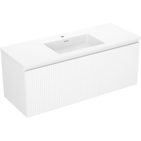 Mexen Rivel Badezimmerschrank 120 cm mit Waschbecken Otis, 1 Schublade, gerillt, weiß matt - 91A20-12047-1-BF01-W18M01