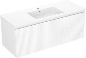 Mexen Rivel Badezimmerschrank 120 cm mit Waschbecken Otis, 1 Schublade, gerillt, weiß matt - 91A20-12047-1-BF01-W18M01