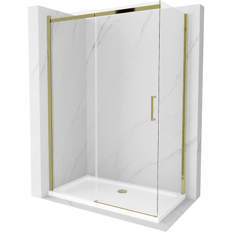 Mexen Omega Schiebeduschkabine 140 x 70 cm, transparent, Gold + Flat Duschwanne - 825-140-070-50-00-4010