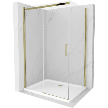 Mexen Omega Schiebetürduschkabine 140 x 90 cm, transparent, gold + Flat Duschwanne - 825-140-090-50-00-4010