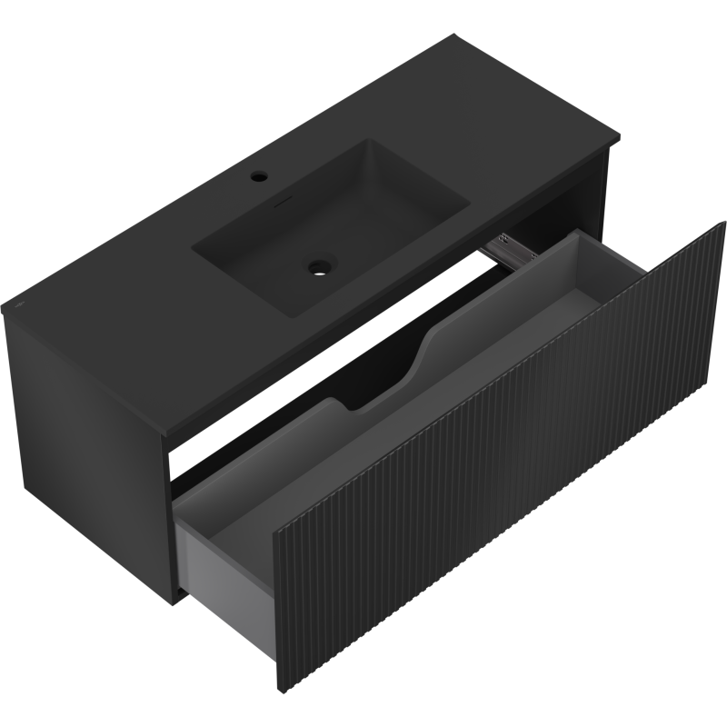 Mexen Rivel Badezimmerschrank 120 cm mit Waschtisch Otis, 1 Schublade, geriffelt, schwarz matt - 91A20-12047-1-BF71-W18M71