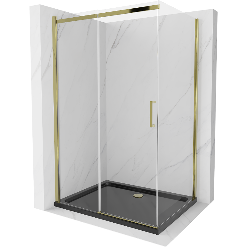Mexen Omega Duschkabine verschiebbar 100 x 80 cm, transparent, gold + Flat Duschwanne, schwarz - 825-100-080-50-00-4070G