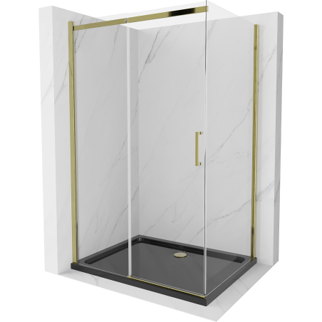 Mexen Omega Duschkabine verschiebbar 100 x 80 cm, transparent, gold + Flat Duschwanne, schwarz - 825-100-080-50-00-4070G