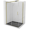 Mexen Omega Schiebedusche 100 x 90 cm, transparent, gold + Duschwanne Flat, schwarz - 825-100-090-50-00-4070G