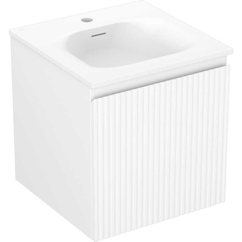 Mexen Rivel Badezimmerschrank 45 cm mit Waschbecken Vela, 1 Schublade, gerillt, weiß matt - 91A20-04547-1-BF01-W23M01