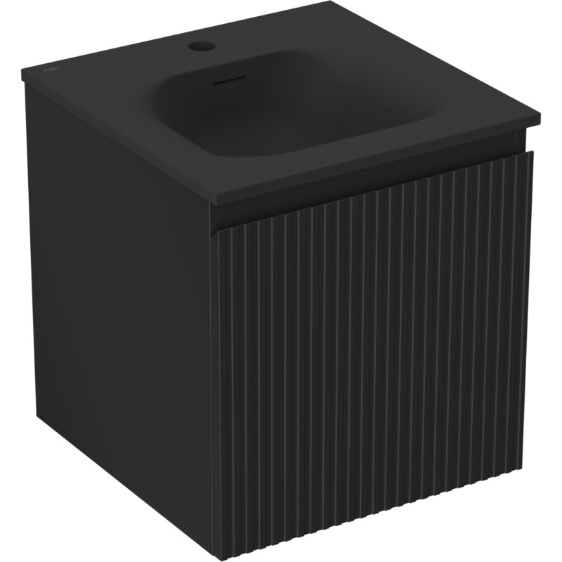 Mexen Rivel Badezimmerschrank 45 cm mit Waschbecken Vela, 1 Schublade, geriffelt, schwarz matt - 91A20-04547-1-BF71-W23M71