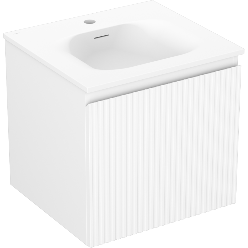 Mexen Rivel 50 cm Badezimmerunterschrank mit Waschbecken Vela, 1 Schublade, geriffelt, weiß matt - 91A20-05047-1-BF01-W23M01