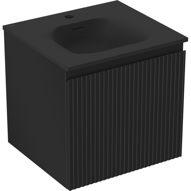 Mexen Rivel 50 cm Badezimmerschrank mit Vela Waschtisch, 1 Schublade, geriffelt, Schwarz Matt - 91A20-05047-1-BF71-W23M71