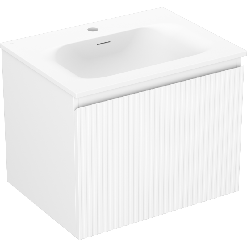 Mexen Rivel Badezimmerunterschrank 60 cm mit Waschbecken Vela, 1 Schublade, geriffelt, weiß matt - 91A20-06047-1-BF01-W23M01
