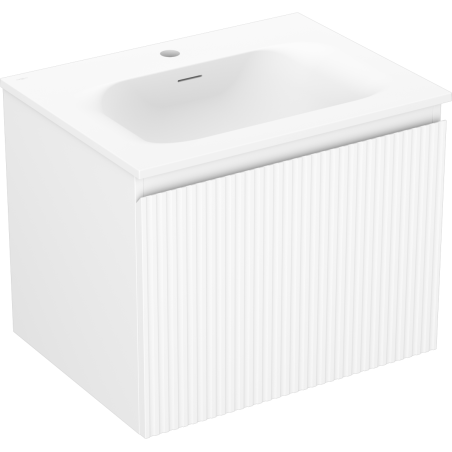 Mexen Rivel Badezimmerunterschrank 60 cm mit Waschbecken Vela, 1 Schublade, geriffelt, weiß matt - 91A20-06047-1-BF01-W23M01