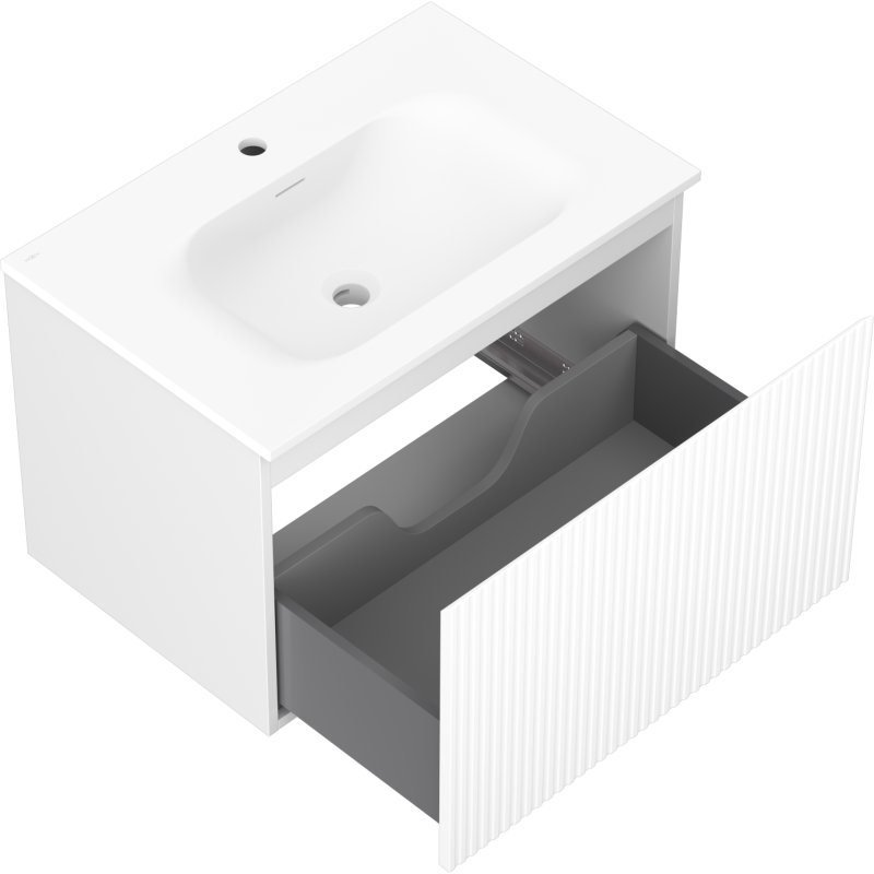 Mexen Rivel 70 cm Badezimmerunterschrank mit Waschbecken Vela, 1 Schublade, gerillt, weiß matt - 91A20-07047-1-BF01-W23M01