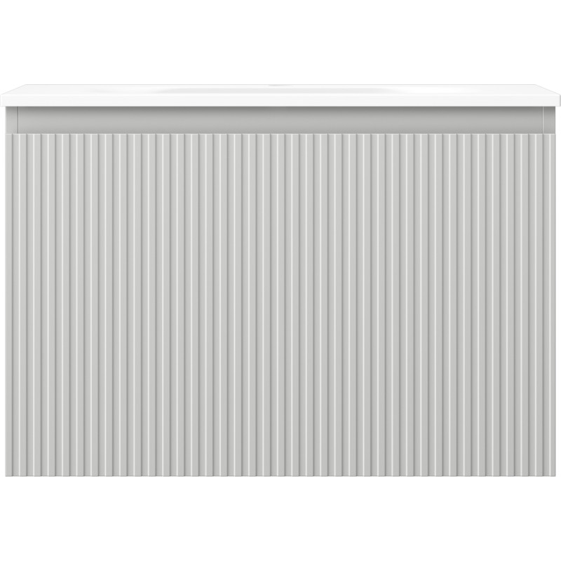 Mexen Rivel Badezimmerschrank 70 cm mit Waschbecken Vela, 1 Schublade, geriffelt, grau matt/weiß matt