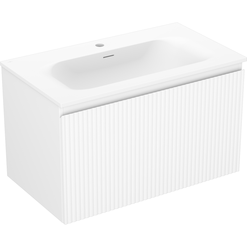 Mexen Rivel Waschtischunterschrank 80 cm mit Waschbecken Vela, 1 Schublade, geriffelt, weiß matt - 91A20-08047-1-BF01-W23M01