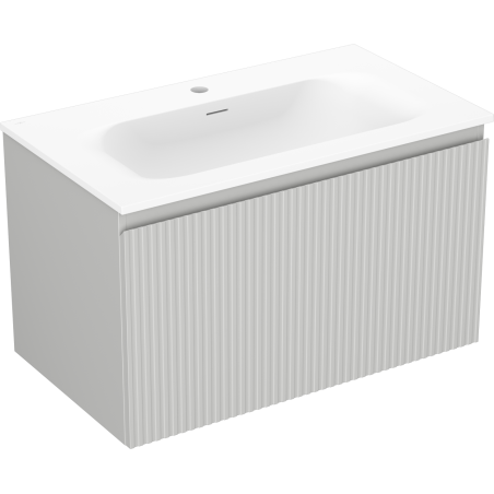 Mexen Rivel Badezimmerschrank 80 cm mit Waschbecken Vela, 1 Schublade, gerillt, grau matt/weiß matt - 91A20-08047-1-BF62-W23M01