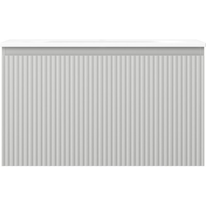 Mexen Rivel Badezimmerschrank 80 cm mit Waschbecken Vela, 1 Schublade, geriffelt, grau matt/weiß matt