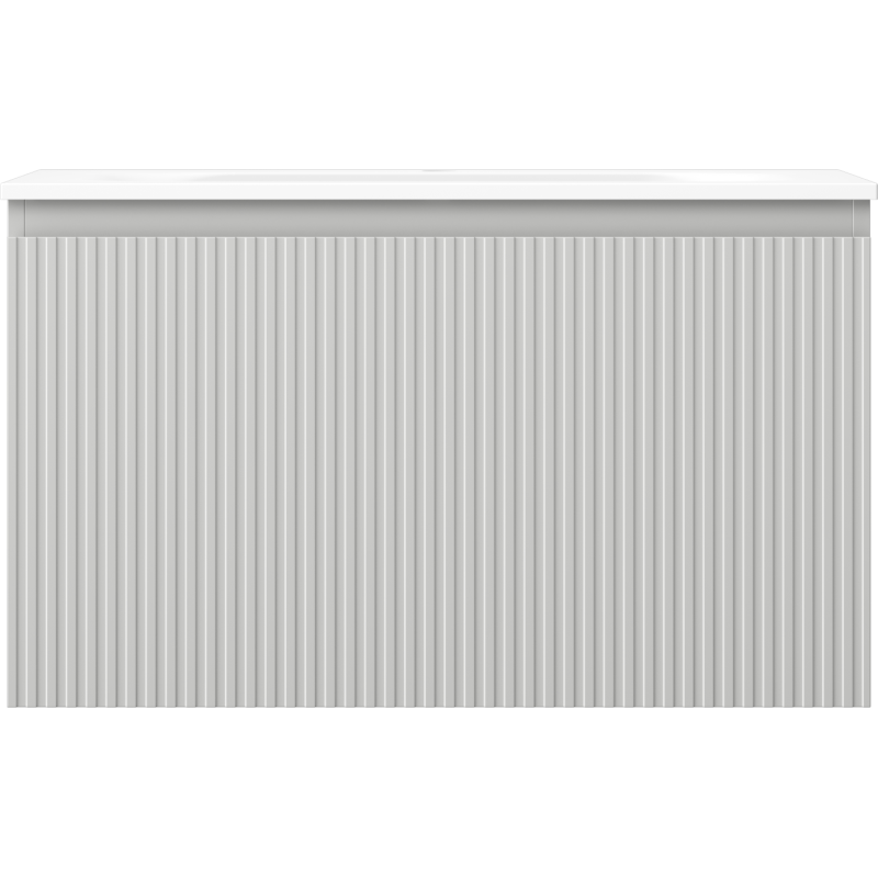 Mexen Rivel Badezimmerschrank 80 cm mit Waschbecken Vela, 1 Schublade, gerillt, grau matt/weiß matt - 91A20-08047-1-BF62-W23M01