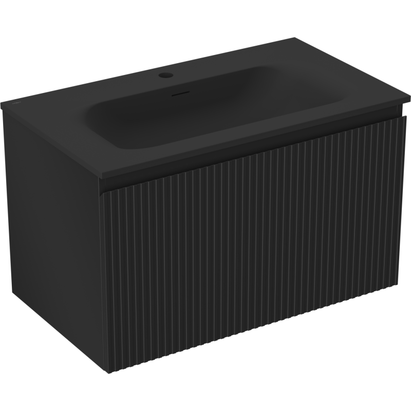 Mexen Rivel Badezimmerschrank 80 cm mit Waschbecken Vela, 1 Schublade, gefräst, schwarz matt - 91A20-08047-1-BF71-W23M71