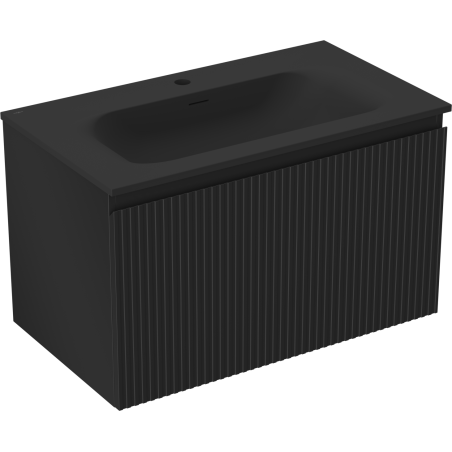 Mexen Rivel Badezimmerschrank 80 cm mit Waschbecken Vela, 1 Schublade, gefräst, schwarz matt - 91A20-08047-1-BF71-W23M71