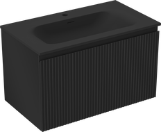Mexen Rivel Badezimmerschrank 80 cm mit Waschbecken Vela, 1 Schublade, gefräst, schwarz matt - 91A20-08047-1-BF71-W23M71